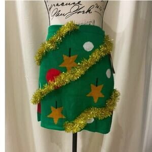 CHRISTMAS TREE TINSEL FETCHING KNIT MINI‎ SKIRT GIGGLE BELL HOLIDAYS SIZE SMALL